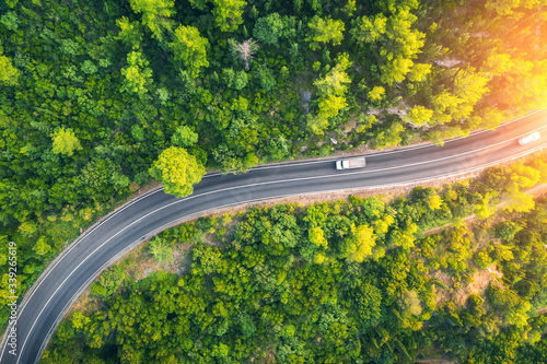 Aerial view of road in beau...