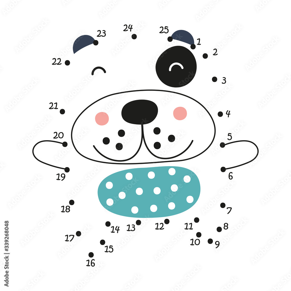 Dot to dot game - dog. Numbers games for kids. Coloring page. Vector ...