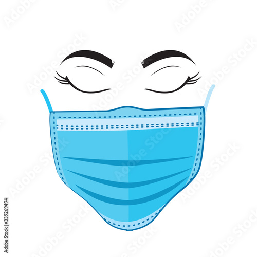 face in a protective blue mask. Eyes and mask. vector illustration