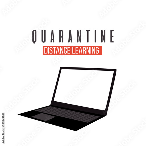 Distant education, language learning online from home, self-isolation and quarantine pastime concept. Vector illustration of laptop with language learning page website.