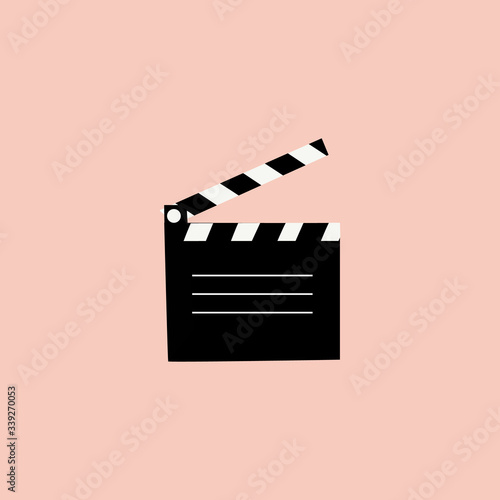 Clapperboard vector illustration isolated on blue color background, flat style clapperboard icon, filmmaking device, video movie clapper equipment