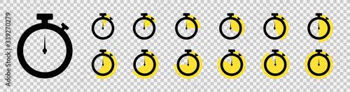 Timer icon set. Countdown timers. Stopwatch symbol on a transparent background. Vector