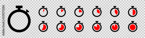 Set of timer icon set. Countdown timers. Stopwatch symbol on a transparent background. Vector photo