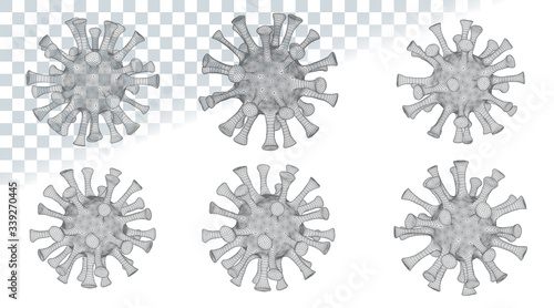 Set of different viral cells. Novel Coronavirus (2019-nCoV) . Wireframe low poly mesh vector illustration