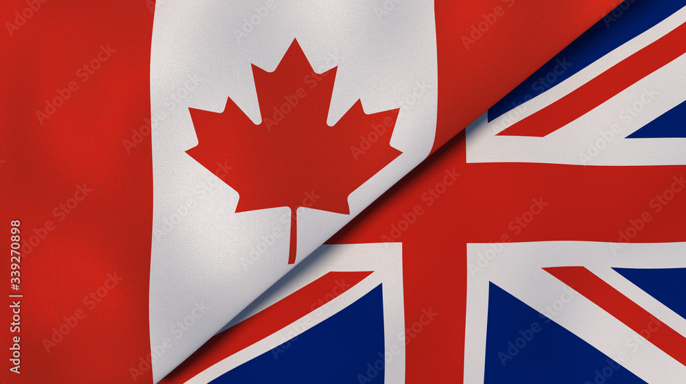 The flags of Canada and United Kingdom. News, reportage, business background. 3d illustration The flags of Canada and United Kingdom. News, reportage, business background. 3d illustration