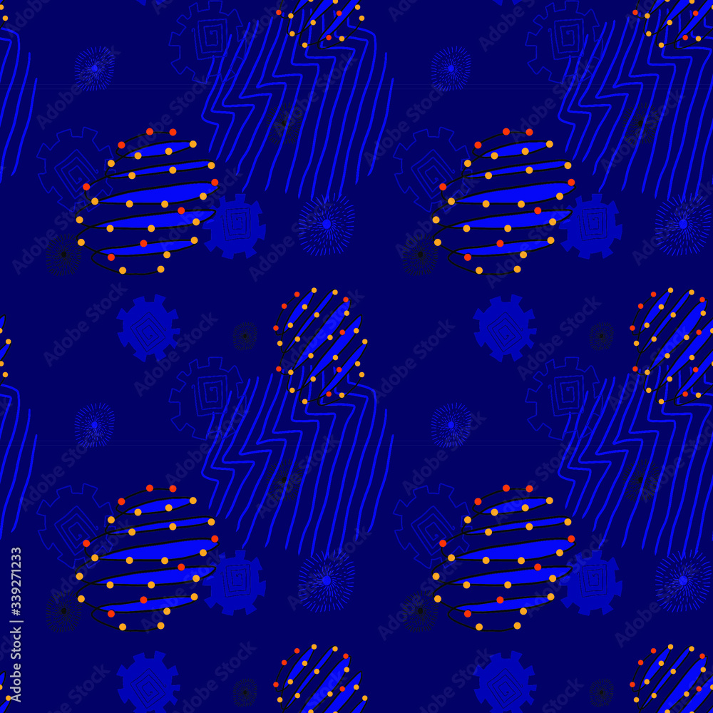 Abstract dark blue vector seamless pattern background for various designs, fabrics, wrapping paper