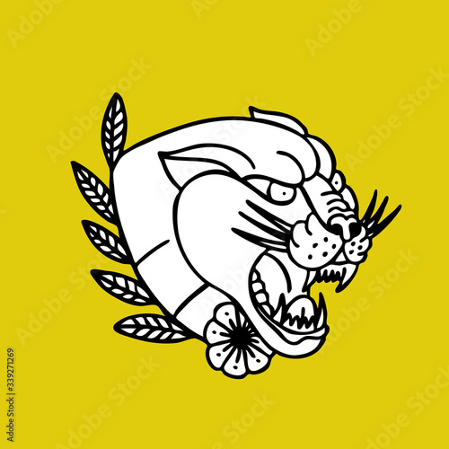 panther traditional tattoo flash
