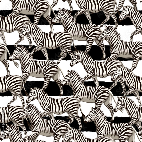 Vintage african zebra wildlife animal seamless pattern striped background. Exotic safari wallpaper.
