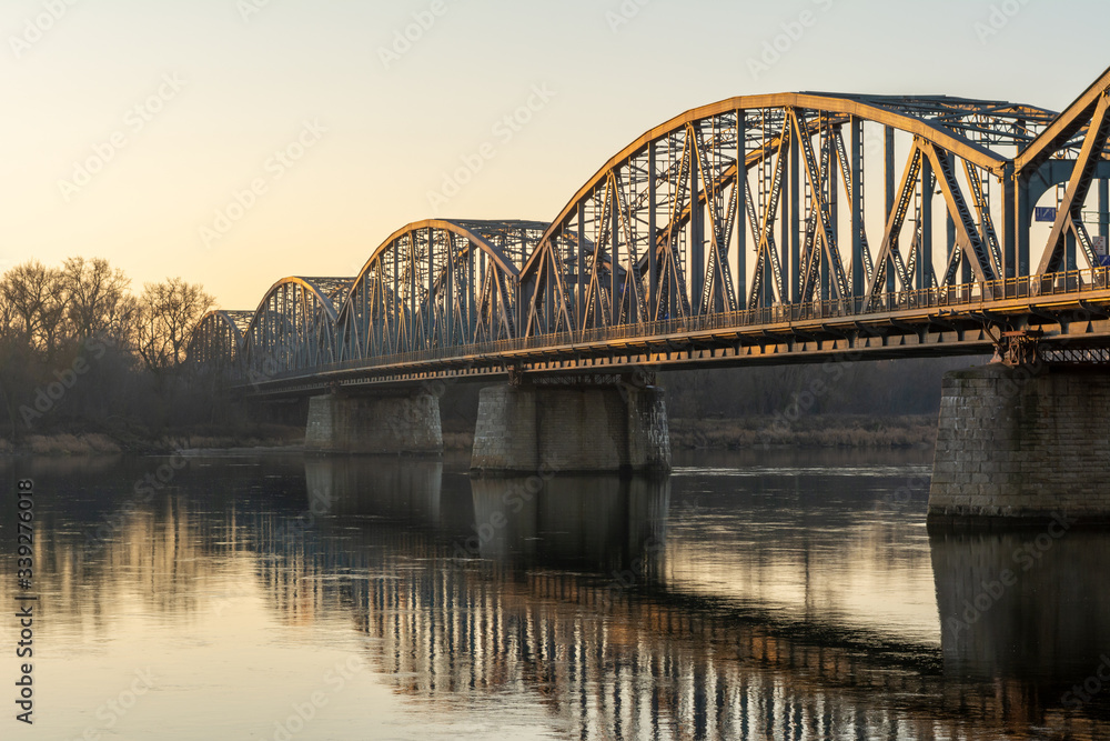 Naklejka premium Jozef Pilsudski road bridge in the morning light. Torun, Poland. Europe.