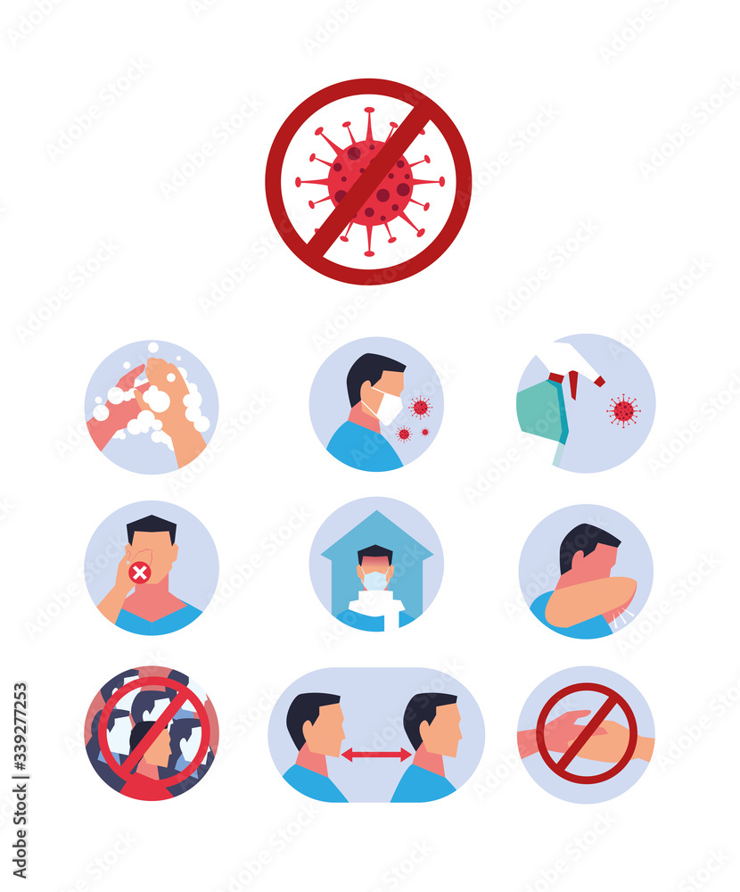 Fototapeta premium set of icons how the coronavirus is transmitted