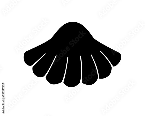 Shell - black vector silhouette. Small casement from a bivalve shell of a sea mollusk - silhouette for a logo, pictogram or icon.