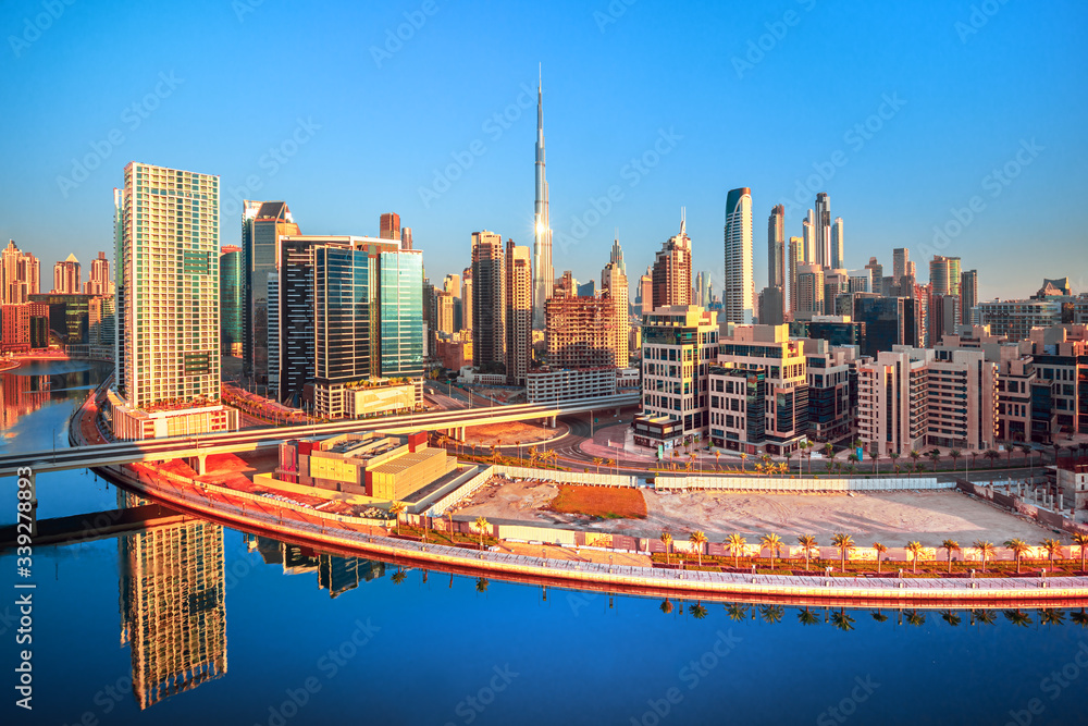 Naklejka premium Amazing view on Dubai futuristic skyline center, Dubai, United Arab Emirates