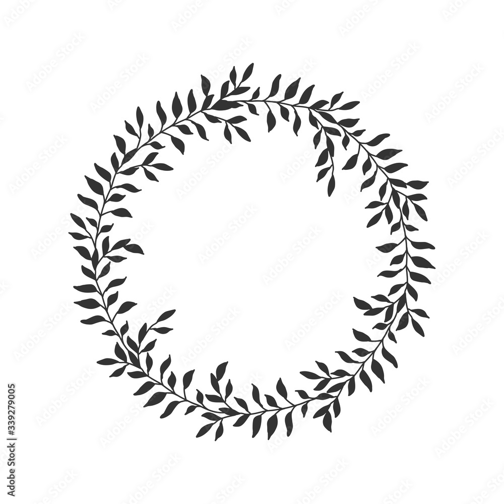 Hand drawn floral oval frame wreath on white background Hand drawn floral oval frame wreath on white background