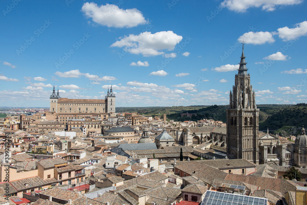 Toledo / Spain. 04/24/2016.View of the Alcázar and the Holy Cathedral Church of Toledo