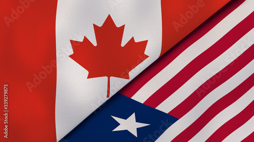 The flags of Canada and Liberia. News, reportage, business background. 3d illustration photo