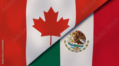 The flags of Canada and Mexico. News, reportage, business background. 3d illustration