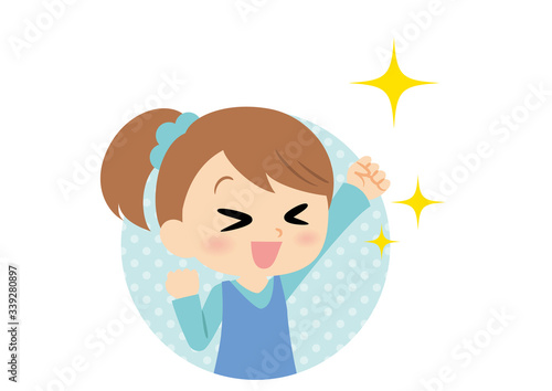 女子の表情　ガッツポーズ