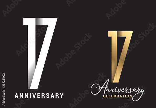 17 years anniversary celebration logo design. Anniversary logo Paper cut letter and elegance golden color isolated on black background, vector design for celebration, invitation card, and greeting