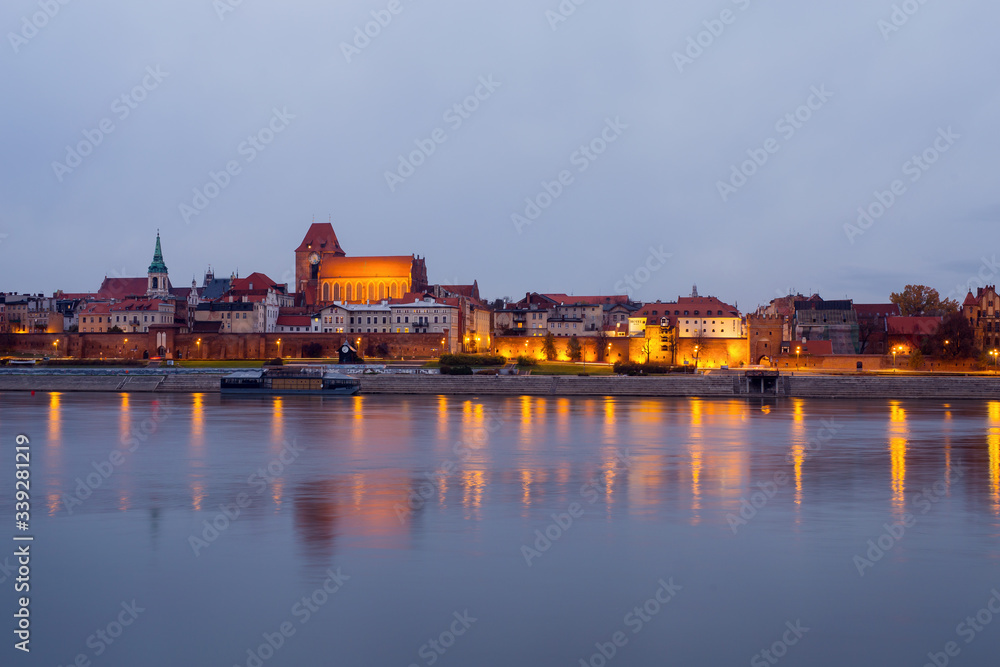 Evening view to the city of Torun, Poland