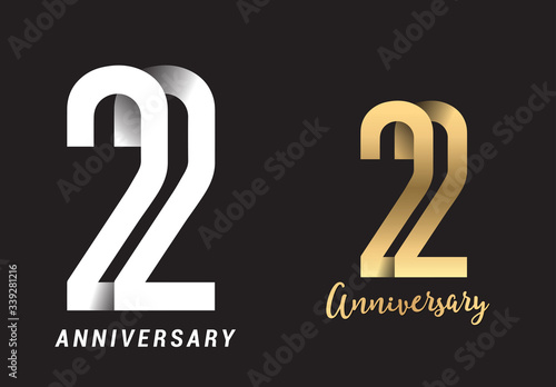 22 years anniversary celebration logo design. Anniversary logo Paper cut letter and elegance golden color isolated on black background, vector design for celebration, invitation card, and greeting