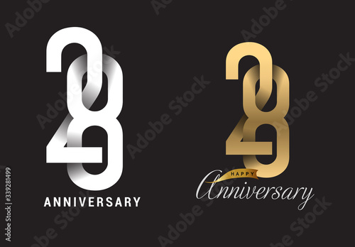 28 years anniversary celebration logo design. Anniversary logo Paper cut letter and elegance golden color isolated on black background, vector design for celebration, invitation card, and greeting