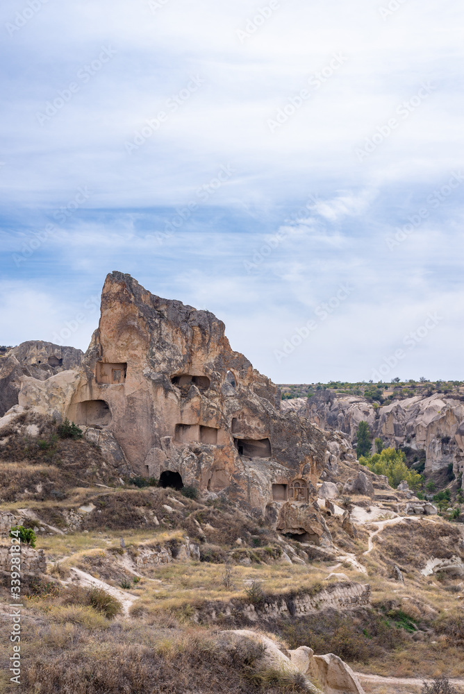 Ancient houses in the mountains in the Goreme Open Air Museum, Capadoccia, Turkey