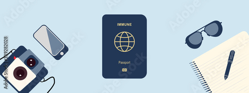 Vaccine passport or immunity passport concept vector for people who are vaccinated or immune to COVID-19 coronavirus and can begin to travel and get back to work