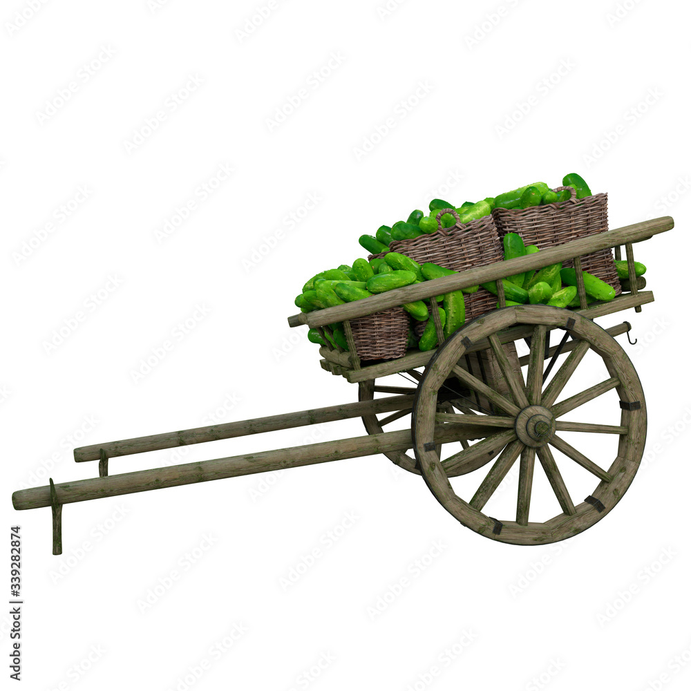 Fototapeta premium Harvest of bananas collected in a wooden cart