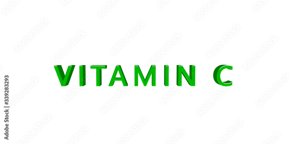 Vitamin C 3D rendering on white background.