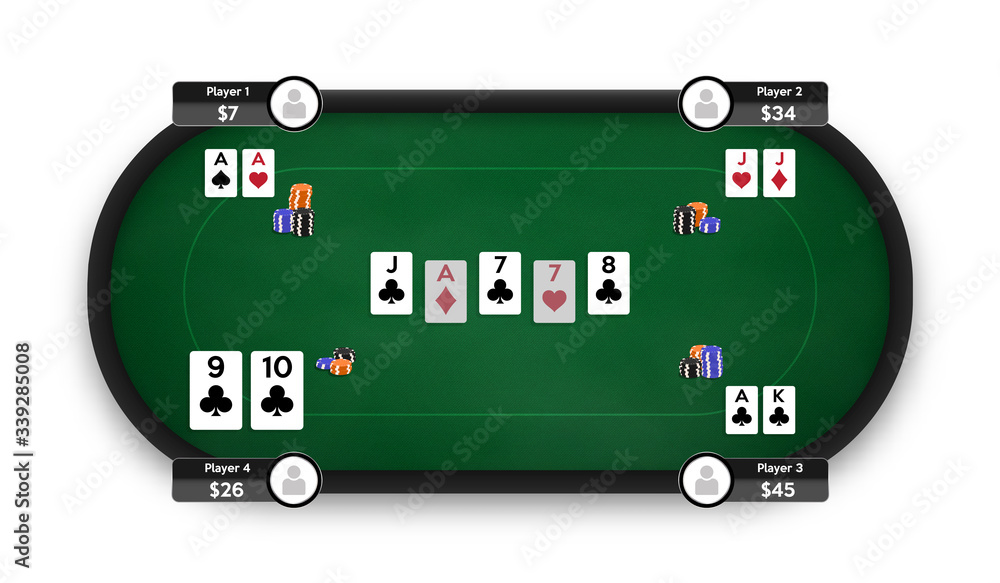 Poker table. Online poker room. Texas Hold'em game illustration. Online  game concept. Vector illustration. Stock Vector | Adobe Stock