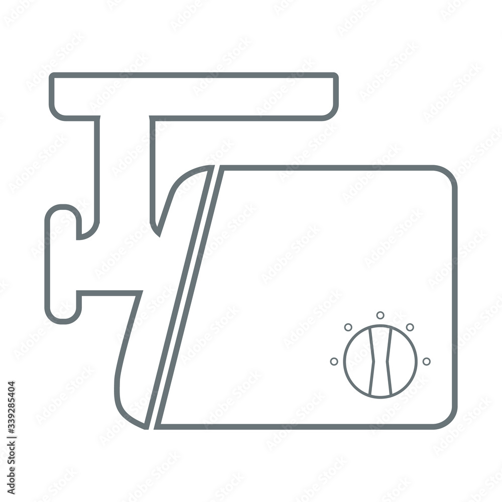 Meat grinder. Line kitchen appliance. Kitchen domestic electrical equipment. Flat vector illustrations. Isolated cooking icons. Meat grinder. Line kitchen appliance. Kitchen domestic electrical equipment. Flat vector illustrations. Isolated cooking icons.