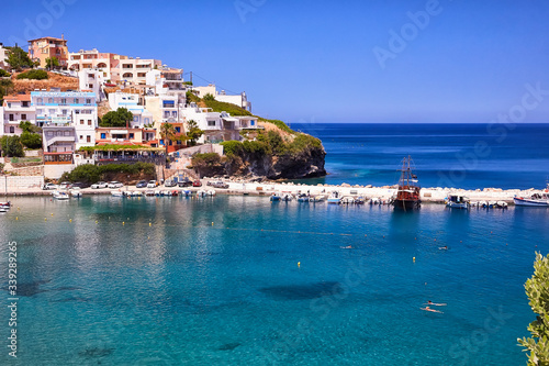 BALI, THE CRETE ISLAND, GREECE - JUNE 7, 2019: The beautiful seaview and the harbor of Bali.