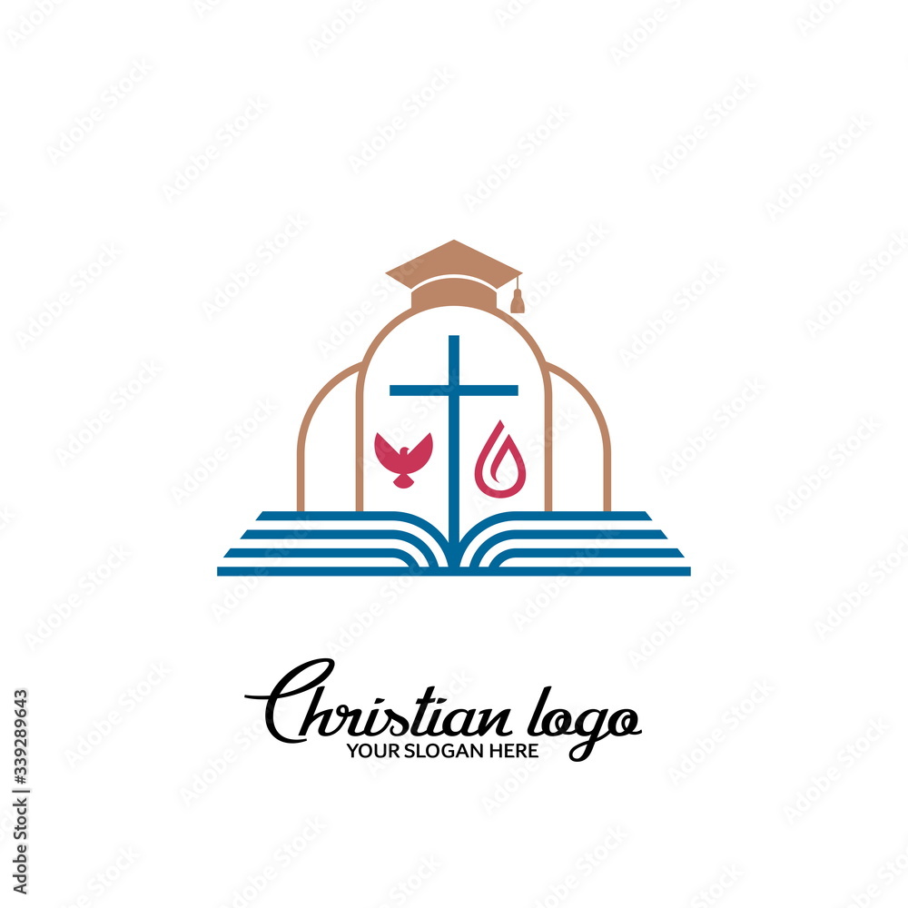 Christian logo and symbols. Bible, cross of Jesus Christ and the Holy Spirit, Confederate cap.