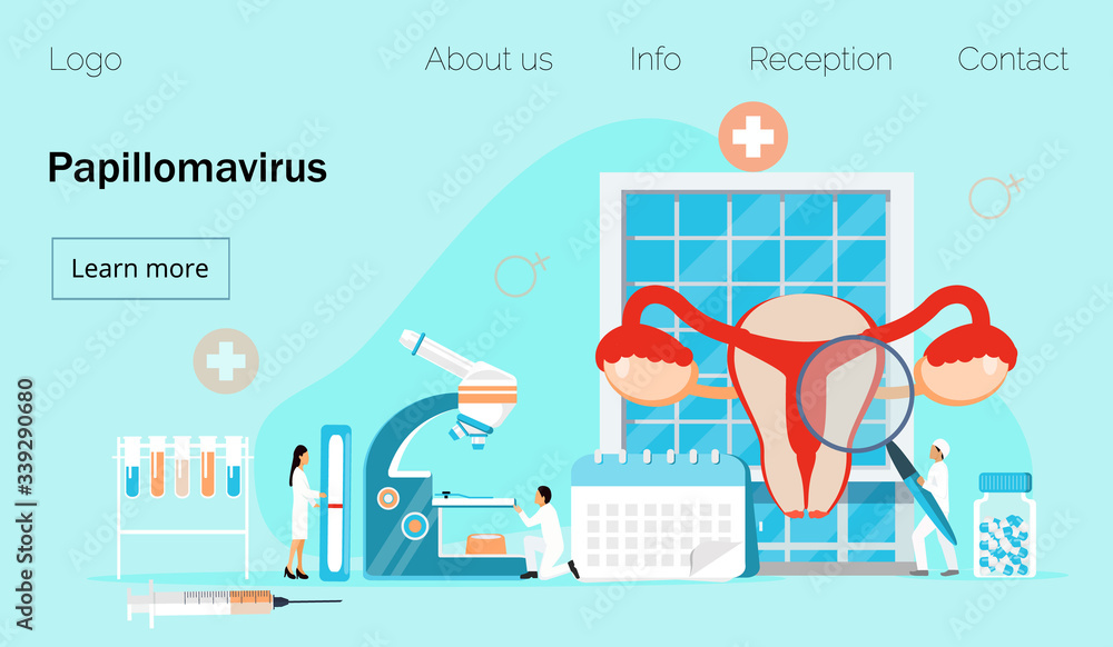 Papillomavirus concept vector for homepage of medical website. HPV is reason of cervical cancer. Tiny doctors treat papilloma virus. Papillomavirus concept vector for homepage of medical website. HPV is reason of cervical cancer. Tiny doctors treat papilloma virus.