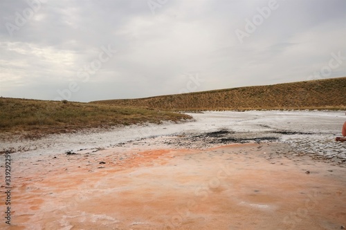 Pink Salt crystals. In the vicinity of the salt lake Baskunchak, Bogdo-Baskunchak Nature Reserve, Astrakhan region, Russia.