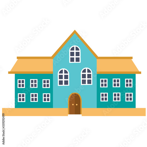 large urban residential building in turquoise color on a white background, vector illusion,