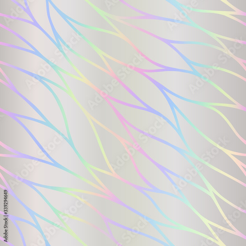 Seamless pattern. Holographic foil. Modern stylish texture. Wonderful wallpaper colorful lines. Hologram hipster design. Beautiful rainbow background. Iridescent art. Trendy stylish design neon color