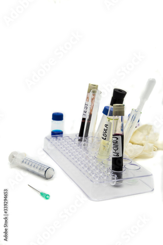 Background medical treatment on white background of ebola test, coronavirus, covid-19 photo
