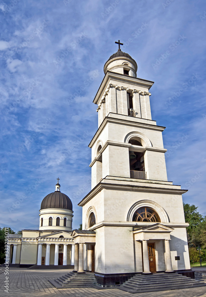 Bell tower of the Nativity Cathedral in the city center of Chisinau, Republic of Moldova