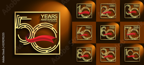 Anniversary logotype set with golden color. vector design for celebration purpose, greeting, invitation card