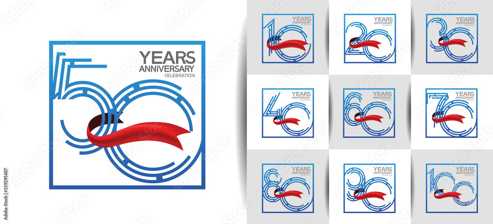 Anniversary logotype set with blue color. vector design for celebration purpose, greeting, invitation card