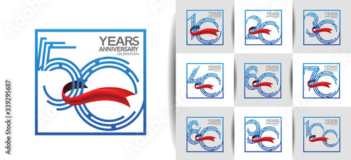 Anniversary logotype set with blue color. vector design for celebration purpose, greeting, invitation card
