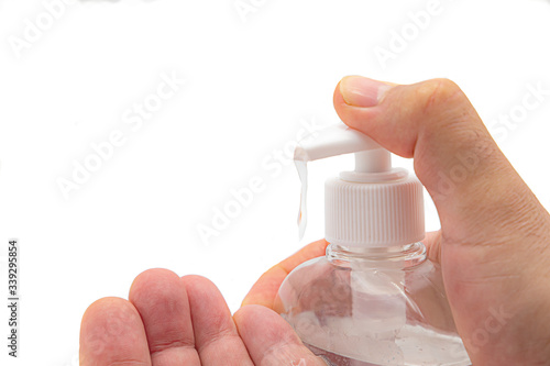 Hydroalcoholic gel with hands for deep medical cleaning photo