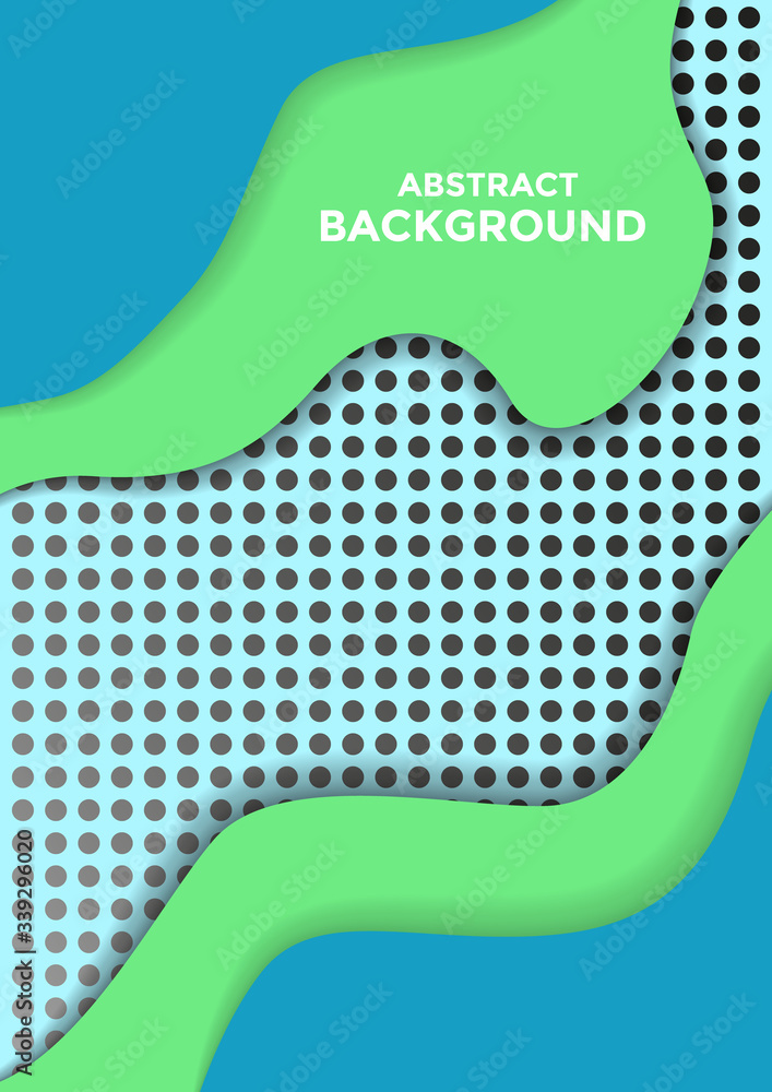 Fototapeta premium Paper cut abstract background with elements of green blue in light colors. Background with holes, circles. Design template that is suitable for advertising, booklets, leaflets, flyers and posters.