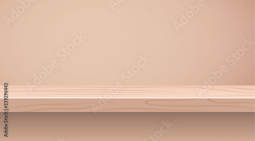 Empty room with light and wooden floor. Realistic 3d studio for photo or video shooting with a wooden coating. Vector illustration.