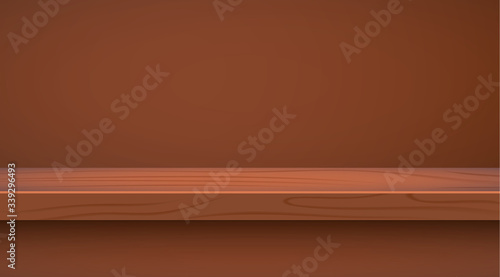 Empty room with light and wooden floor. Realistic 3d studio for photo or video shooting with a wooden coating. Vector illustration.
