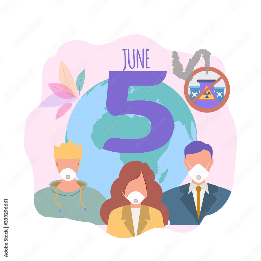 World Environment Day. June 5th. Pollution of the planet, global warming, greenhouse gas emissions. Colorful vector illustration. World Environment Day. June 5th. Pollution of the planet, global warming, greenhouse gas emissions. Colorful vector illustration.