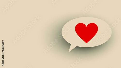 Heart icon in chat bubble: Lets talk about love on isolated cream with copy space