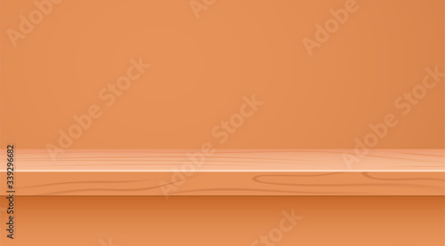 Empty room with light and wooden floor. Realistic 3d studio for photo or video shooting with a wooden coating. Vector illustration.