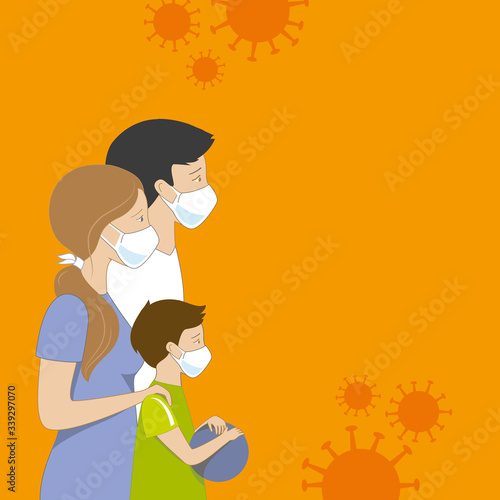 Family wearing facemasks against coronavirus